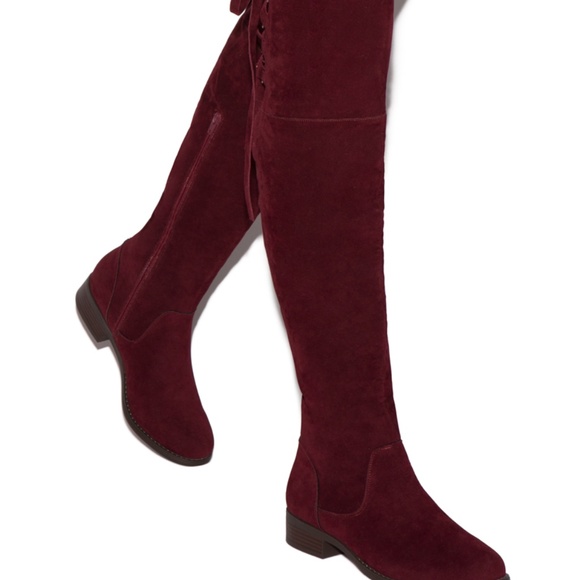 red over the knee flat boots